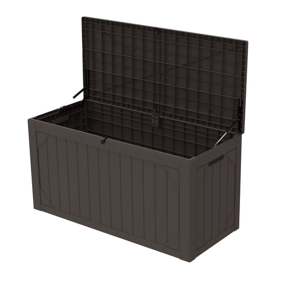Decksplore 100 Gallon Deck Boxes, Outdoor Waterproof Lockable Patio Storage Box for Furniture,Pool Float, Garden Tools, UV Resistant, Brown