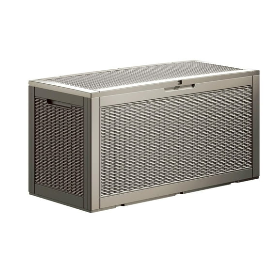 Decksplore 100 Gallon Lockable Resin Deck Box, Waterproof & Outdoor Storage Box for Outdoor Cushion Storage and Outdoor Delivery Storage, Brown