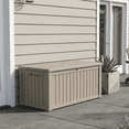 thumbnail image 1 of Decksplore 120 Gallon Resin Deck Box with Gas Struts, Lockable Outdoor Patio Storage Box, Tan, 1 of 11
