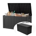thumbnail image 1 of Decksplore 110 Gal Patio Storage Box, Lockable, UV-Resistant, HDPE Waterproof Deck Box, Patio Storage Bench for Backrests, Planter, Pool Toy (Black), 1 of 9