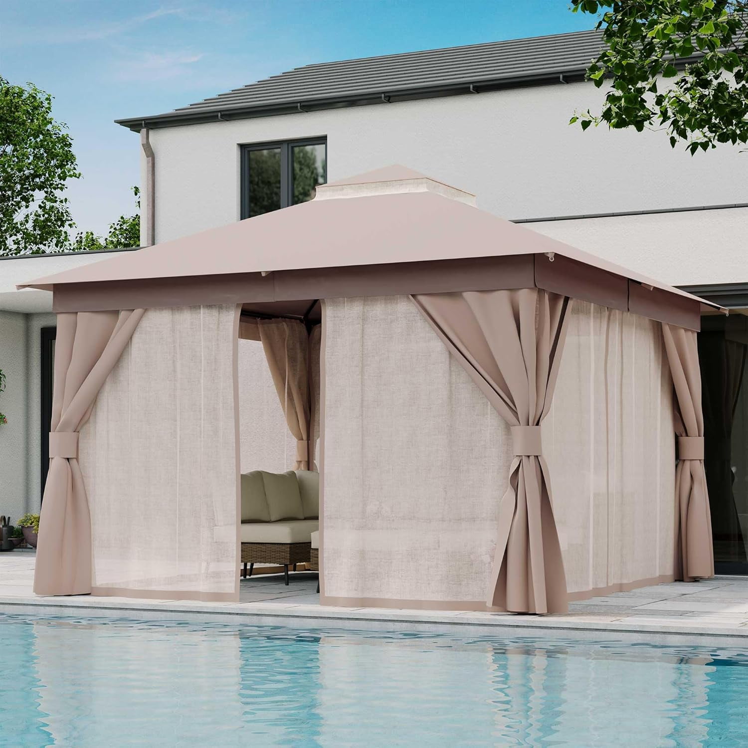 Decksplore 12' x 12' Patio Gazebo, Double Roof Outdoor Canopy Gazebo ...