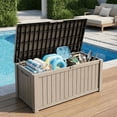 thumbnail image 1 of Decksplore 120 Gallon Outdoor Storage Box Waterproof Lockable Resin Deck Box, for Pool Accessories, Garden Tools Storage, UV-Resistant, Brown, 1 of 7