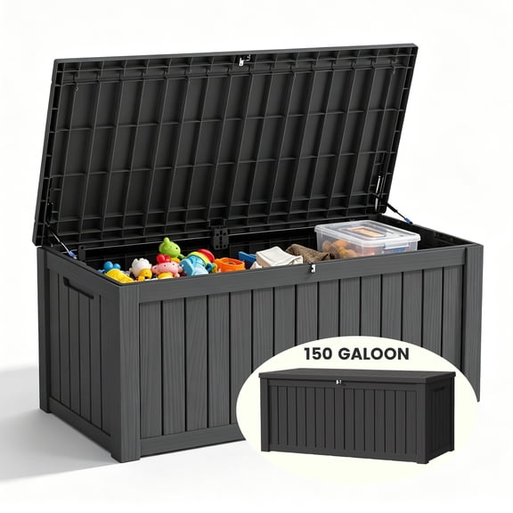 Decksplore Outdoor Storage Box, 150 Gallon Waterproof Deck Box, Heavy-Duty Pool Storage Bins Outdoor Waterproof, Black