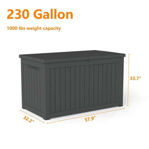 Decksplore 230 Gallon Large Outdoor Storage Box Waterproof Lockable Resin Deck Box, Patio Storage Bin for Pool Accessories, Garden Tools, Black
