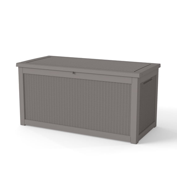 Decksplore 260 Gallon Lockable Resin Deck Box, Waterproof & Outdoor Storage Box for Outdoor Cushion Storage and Outdoor Delivery Storage Coffee