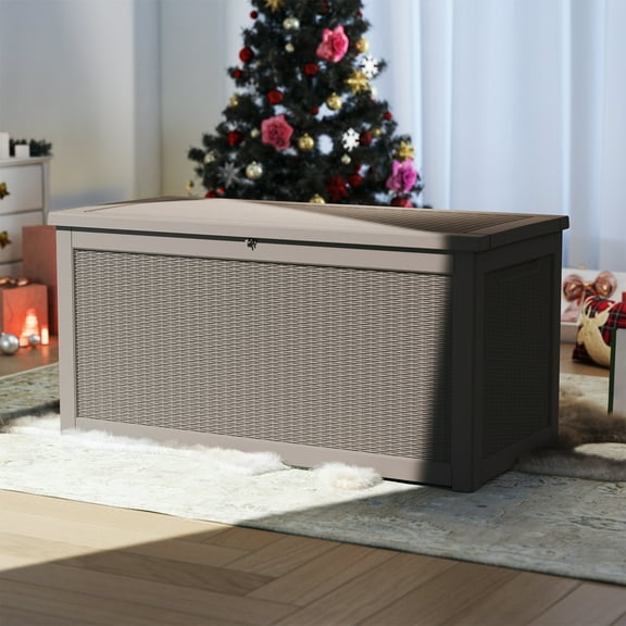 Decksplore 260 Gallon Outdoor Storage Box Waterproof Lockable Resin Deck Box, Patio Storage Bin for Storing Furniture, Tools, UV-Resistant Brown
