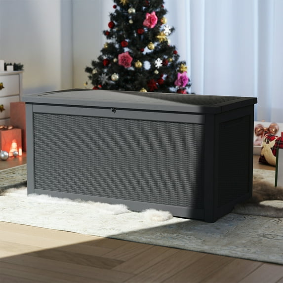 Decksplore 260 Gallon Outdoor Storage Box Waterproof Lockable Resin Deck Box, Patio Storage Bin for Storing Furniture, Tools, UV-Resistant Black