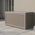 thumbnail image 1 of Decksplore 320 Gallon Extra Large Resin Deck Box, Soft Close Lockable Outdoor Storage, Tan, 1 of 10