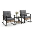 thumbnail image 1 of Decksplore 3-Piece Metal and Rattan Outdoor Bistro Set with Rocking Chairs, Thick Cushions and 2-Tier Side Table, Gray, 1 of 10