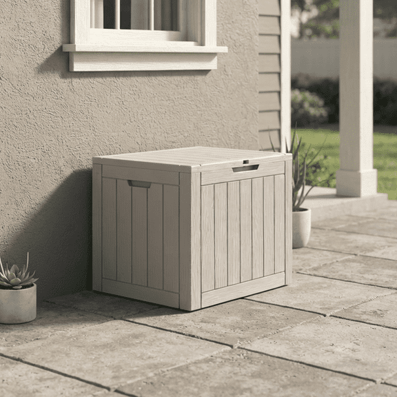 Decksplore 35 Gallon Resin Deck Box, Weather Resistant Outdoor Storage Box for Patio, Tan