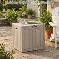 thumbnail image 1 of Decksplore 35 Gallon Outdoor Storage Box, Small Waterproof Resin Deck Box with Lockable Lid Storage Bin for Patio Furniture Cushions, Garden Tools, Pool Accessories, UV-Resistant Outside, Brown, 1 of 9