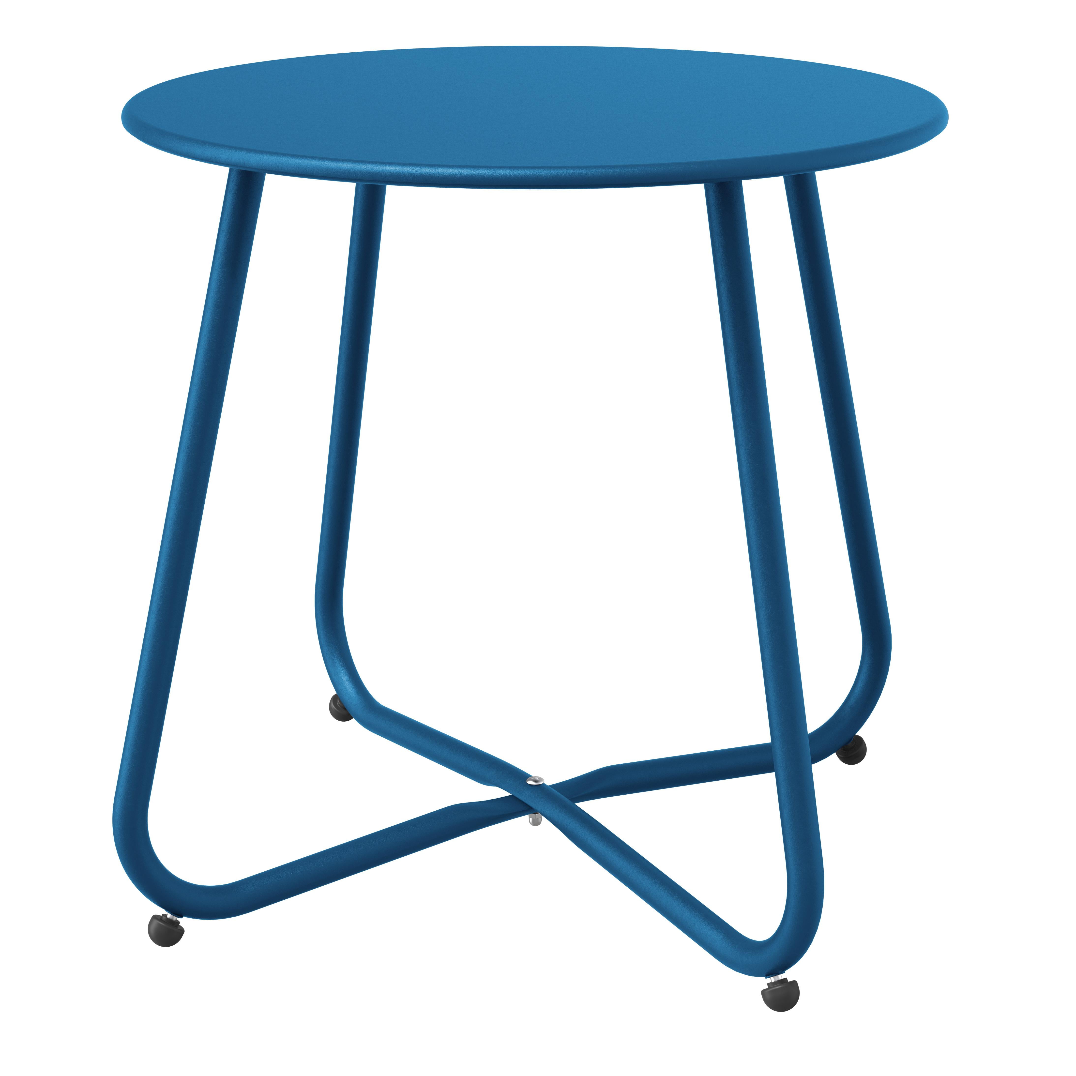 Outdoor Side Table – Round Steel Patio Table For Garden, Balcony, Or Deck (Light Blue)