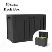 Decksplore 50 Gallon Deck Box, UV-Resistant, HDPE Outdoor Storage Bench with Secure Latches, Patio Storage Bench for Cushions, Trimmers (Black)