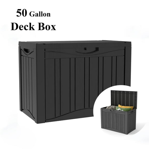 Decksplore 50 Gallon Deck Box, UV-Resistant, HDPE Outdoor Storage Bench with Secure Latches, Patio Storage Bench for Cushions, Trimmers (Black)