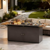 Decksplore 64" Gas Fire Pit Table for Outside Patio, 55, 000 BTU Gas Fire Pits for Patio Parlor with Expandable Tabletop & Wind Guard