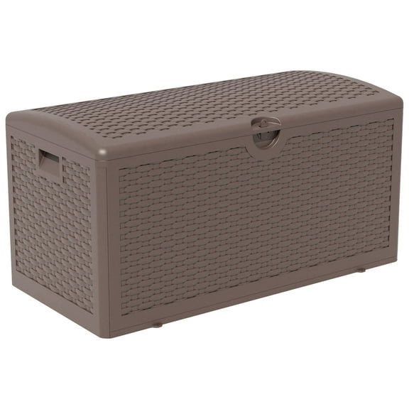 Decksplore 80 Gallon Lockable Resin Deck Box,Outdoor Storage Box Waterproof & UV-Resistant for Toys Storage, Garden Tools, Rattan Texture/Brown
