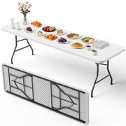 Decksplore 8FT Folding Table, Portable Plastic Rectangular Table for Picnic & Party, White