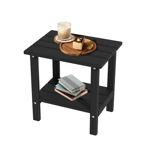 Decksplore Adirondack Outdoor Side Table,1 Piece, 2-Tier Sturdy Patio End Table Weather Resistant, 16.5" Solid Side Table for Patio, Pool, Porch(Black)