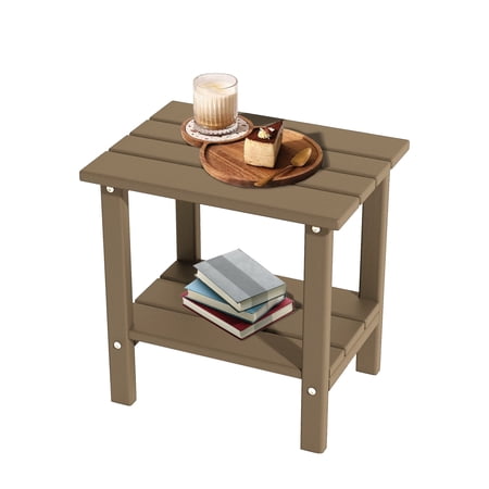 Decksplore Adirondack Outdoor Side Table,1 Piece, 2-Tier Sturdy Patio End Table Weather Resistant, 16.5" Solid Side Table for Patio, Pool, Porch(Coffee)