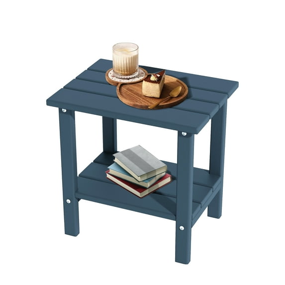 Decksplore Adirondack Outdoor Side Table,1 Piece, 2-Tier Sturdy Patio End Table Weather Resistant, 16.5" Solid Side Table for Patio, Pool, Porch(Dark Blue)