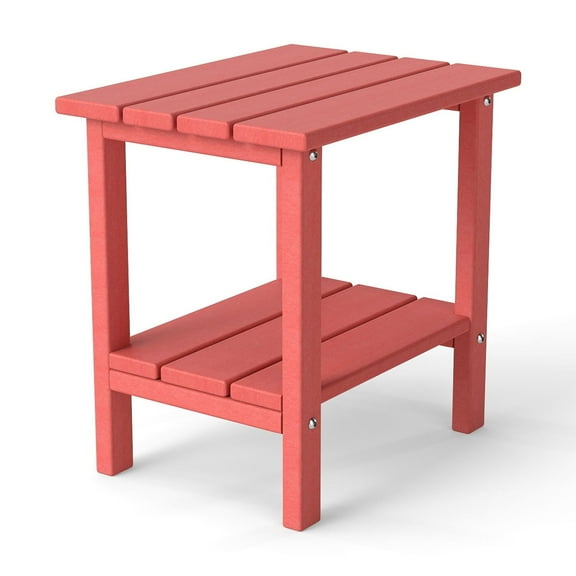 Decksplore Adirondack Outdoor Side Table,1 Piece, 2-Tier Sturdy Patio End Table Weather Resistant, 16.5" Solid Side Table for Patio, Pool, Porch(Red)