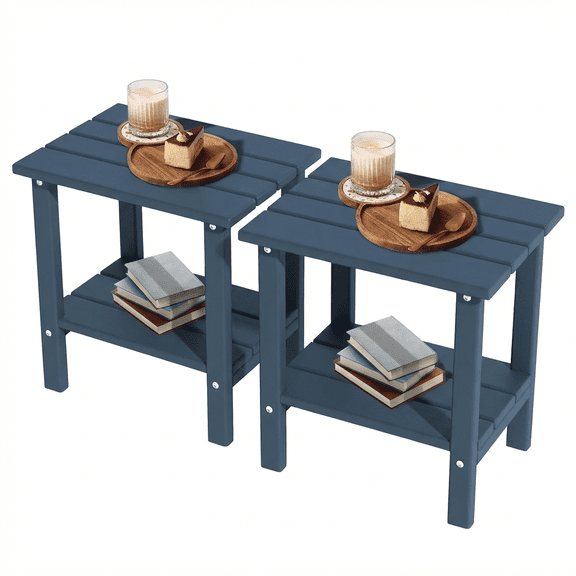 Decksplore Adirondack Outdoor Side Table,2 Pcs, 2-Tier Sturdy Patio End Table Weather Resistant, 16.5" Solid Side Table for Patio, Pool, Porch(Dark Blue)
