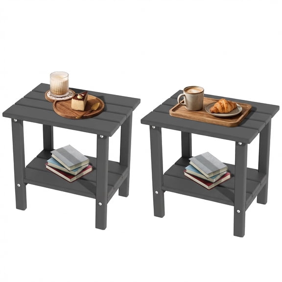 Decksplore Adirondack Outdoor Side Table,2 Pcs, 2-Tier Sturdy Patio End Table Weather Resistant, 16.5" Solid Side Table for Patio, Pool, Porch(Grey)