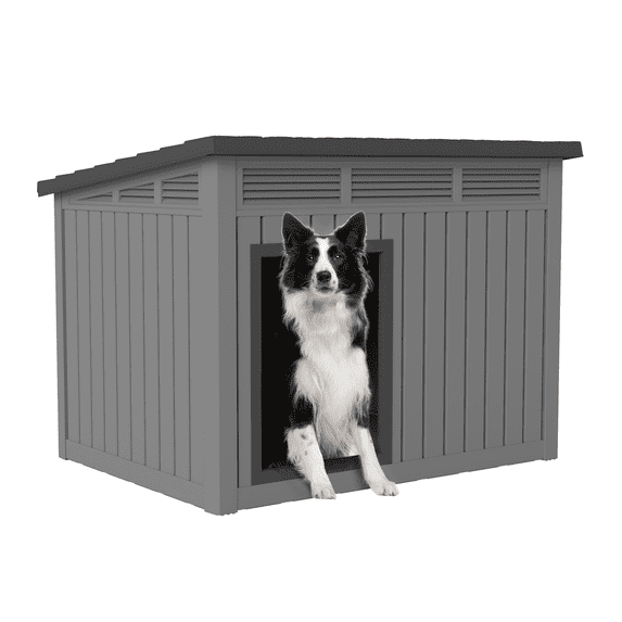 Decksplore All - Weather Dog House – Indoor/Outdoor, Slanted Roof ,UV - Resistant,HDPE Material,Waterproof, Ventilated, Multiple Sizes for XS - Large Dogs