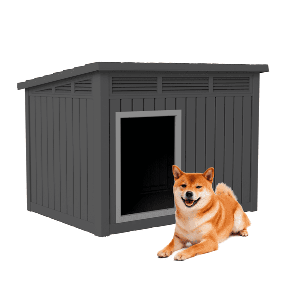 Decksplore All - Weather Dog House – Indoor/Outdoor, Slanted Roof ,UV - Resistant, Waterproof, Ventilated, Multiple Sizes for XS - Large Dogs