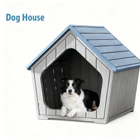 Decksplore Dog House, HDPE Pet Shelter for Cats and Small Dogs, Weatherproof Cat House for Patio, Room, Bite-resistant and Wear-resistant (Gray)