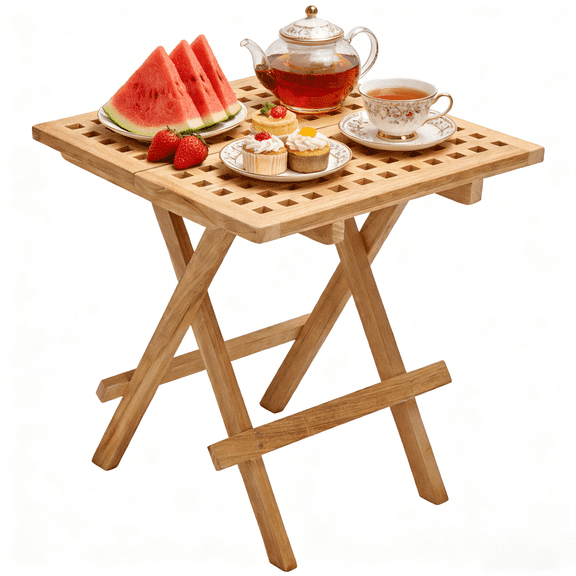 Decksplore Folding Side Tables for Patio,Portable Side Coffee Table for Garden,Lawn,Porch,Backyard (Square Picnic Table with Holes) Wood