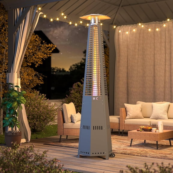 Decksplore Hexagon Pyramid Patio Heater, 48,000 BTU Outdoor Patio Heater All Stainless Steel, with Cover & Wheels for Backyard Commercial Patio