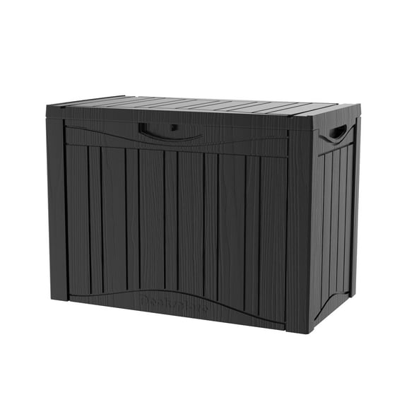 Decksplore Large 50Gal Deck Box – Waterproof Storage Container for Outdoor Pillows, Pool Toys & Seasonal Items, Taupe/Black