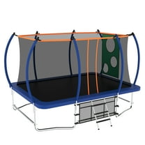Decksplore Large Rectangle Trampoline for Kids and Adults, Outdoor Trampoline with Stakes, Light, Sprinkler, Soccer Ball, Trampoline with Net, Backyard Trampoline for 3-7 Adults and Kids Blue