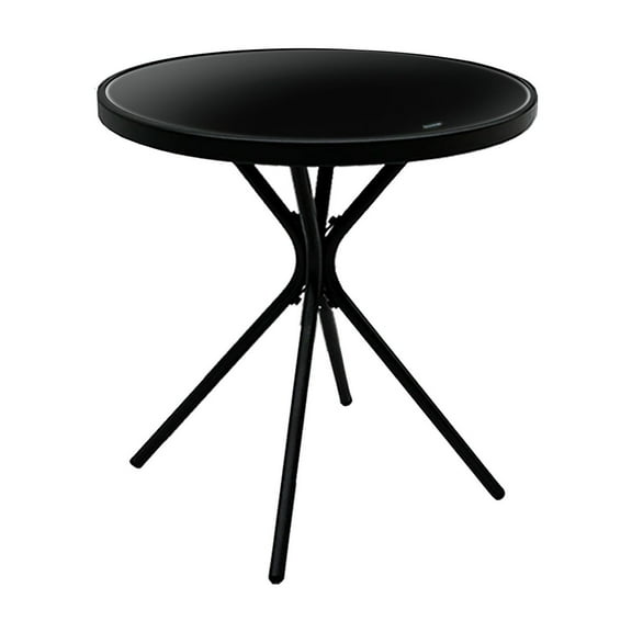 Patioeasy Outdoor Patio Side Table, Metal Bistro Table with Tempered Glass Tabletop, Compact Coffee Desk Black