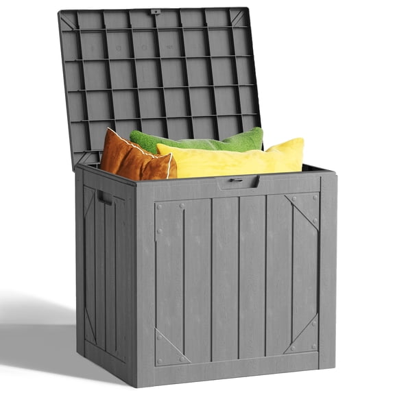 Decksplore Outdoor Storage Box 30 Gallon, Resin, Gray, Waterproof Lockable UV Resistant Deck Box for Package Delivery, Patio Cushions, Garden Tools