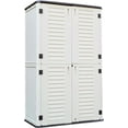thumbnail image 1 of Decksplore Outdoor Storage Double Deck Cabinet Waterproof, Resin Vertical Outdoor Storage Shed for Patio Furniture, Garden Tools, Pool Accessories, Mower Storage (66 Cu.ft,White ), 1 of 7