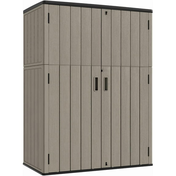 Decksplore Outdoor Vertical Storage Shed,57 Cu.ft Outdoor Storage Cabinet Waterproof,Resin Sheds & Outdoor Storage Clearance for Garden,Patio,Backyard,Lockable (Brown)