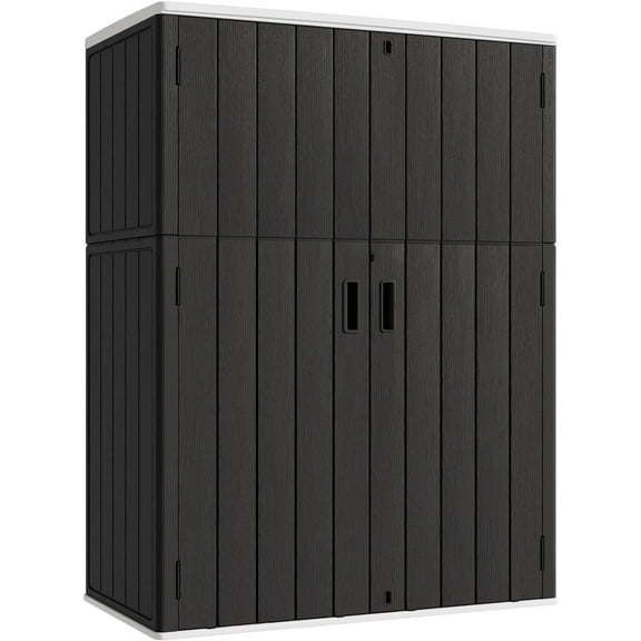 Decksplore Outdoor Vertical Storage Shed,57 Cu.ft Outdoor Storage Cabinet Waterproof,Resin Sheds & Outdoor Storage Clearance for Garden,Patio,Backyard,Lockable (Black)