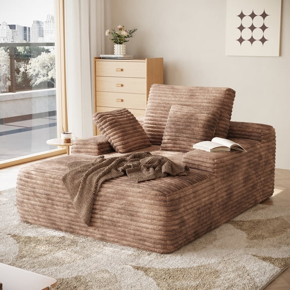 Decksplore Oversized Corduroy Chaise Lounge Chair Indoor, No Assembly Lazy Sofa, Brown