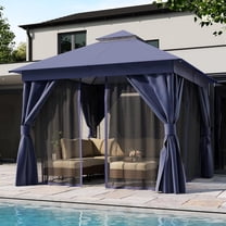 Decksplore Patio Gazebo 10' x 10', Double Roof Canopy Tent with Mosquito Nettings and Privacy Screens, Outdoor Gazebo for Backyard, Deck, Garden, Lawn (Navy Blue)