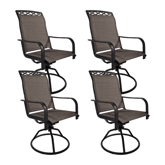 Decksplore Patio Swivel Chairs Set of 4, Outdoor Dining Chairs High Back All Weather Breathable Textilene Outdoor Swivel Chairs with Metal Rocking Frame for Lawn Garden Backyard Deck, Brown