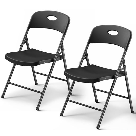 Decksplore Plastic Folding Chair, Black, Indoor Outdoor Stackable Banquet Seat (Set of 2)