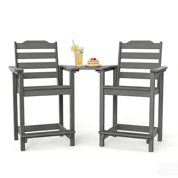 Decksplore HDPE Tall Adirondack Chairs Set of 2 with Detachable Connecting Tray, Bar Height Outdoor Chairs, for Patio, Balcony, Gray