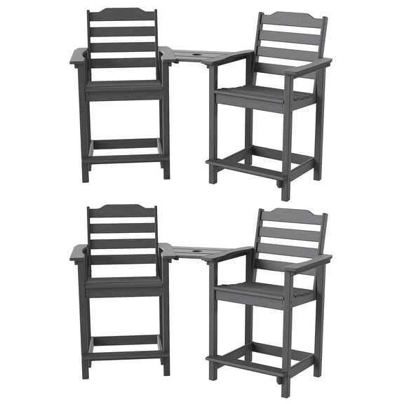 Decksplore HDPE Tall Adirondack Chairs Set of 4 with Detachable Connecting Tray, Bar Height Outdoor Chairs, for Patio, Balcony, Gary