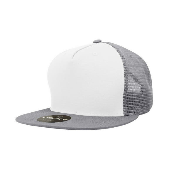Decky 1040 5 Panel High Profile Structured Cotton Blend Trucker-White/Grey