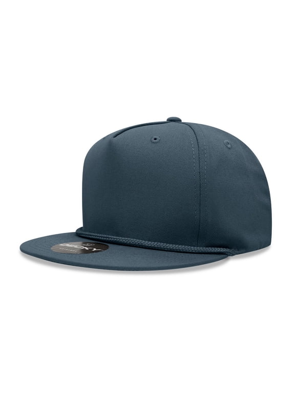 1041 5 Panel High Profile Structured Cotton Blend Snapback-Navy