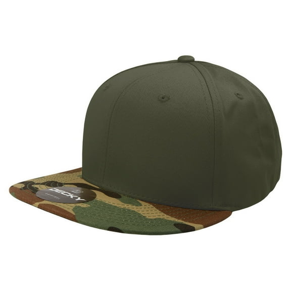 Decky 1047 6 Panel High Profile Structured Camo Snapback Hat-Woodland/Olive/Olive