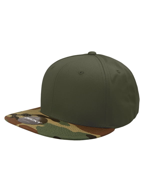 1047 6 Panel High Profile Structured Camo Snapback Hat-Woodland/Olive/Olive