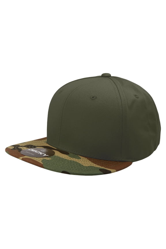 1047 6 Panel High Profile Structured Camo Snapback Hat-Woodland/Olive/Olive